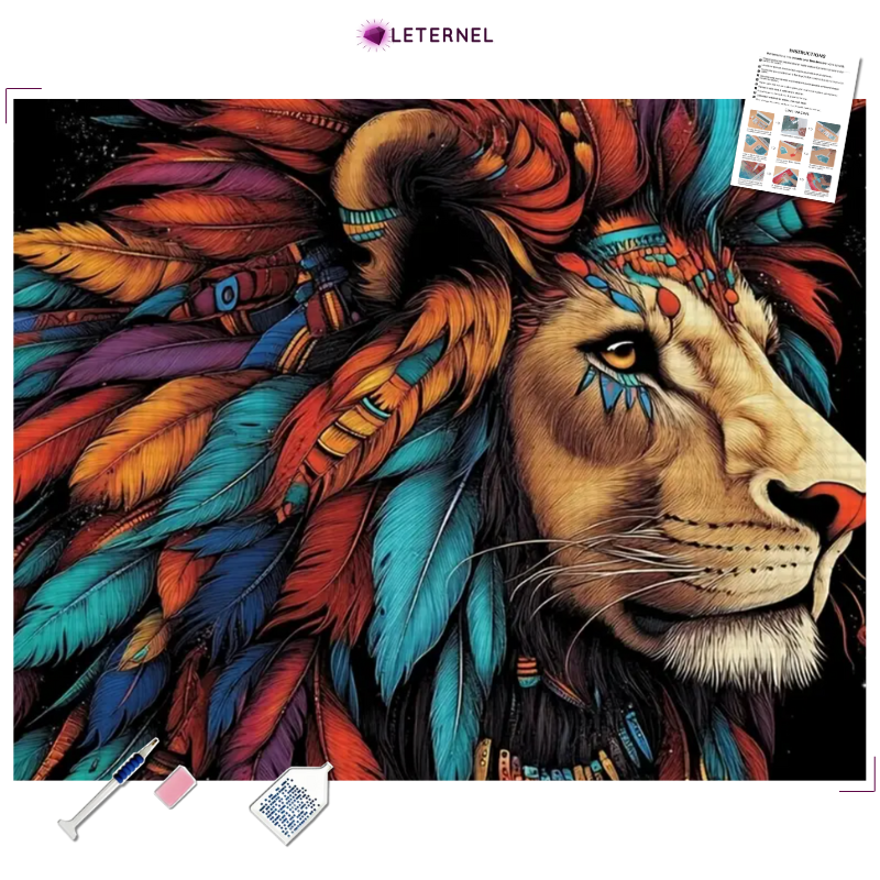 Broderie Diamant - Lion plumes