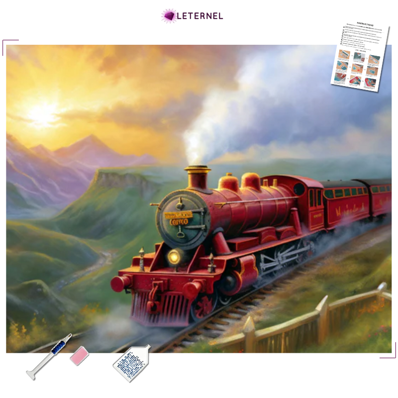 Broderie Diamant - Locomotive rouge