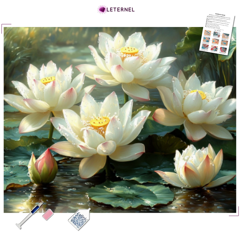 Broderie Diamant - Lotus blancs