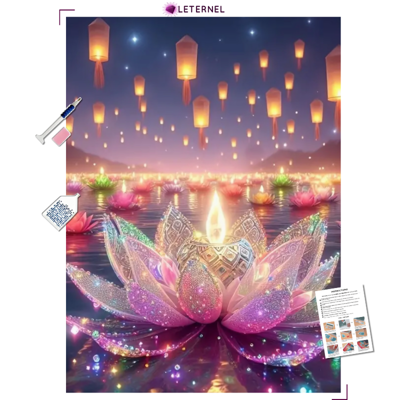 Broderie Diamant - Lotus lanternes