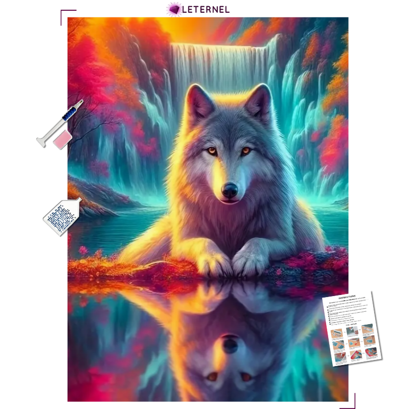 Broderie Diamant - Loup cascade