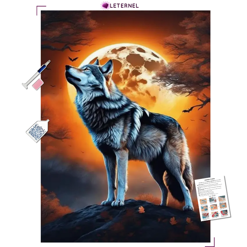 Broderie Diamant - Loup lune