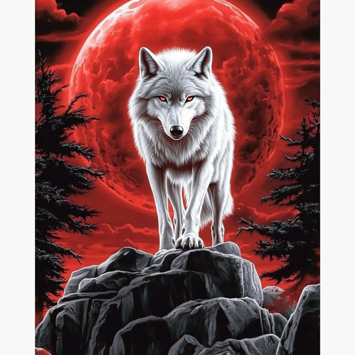 Kit Diamond Painting – Loup lune rouge | LETERNEL