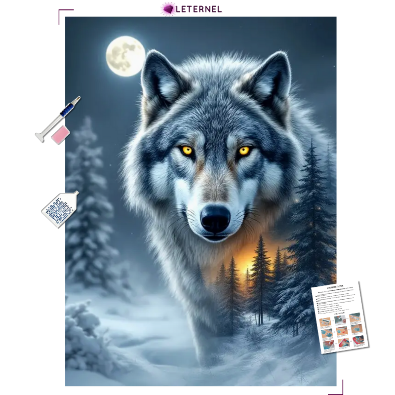 Broderie Diamant - Loup sapins