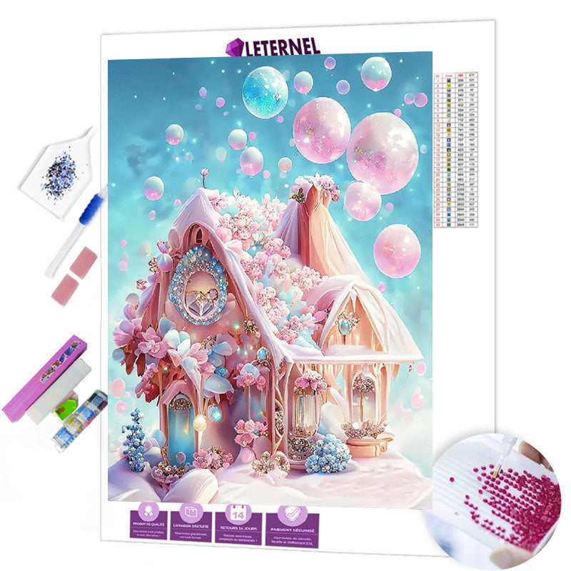 Broderie Diamant - Maison rose