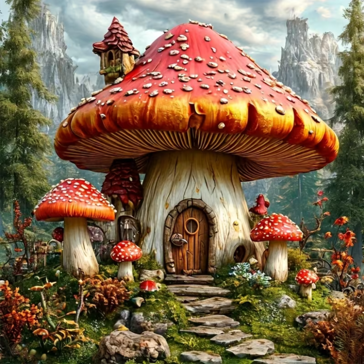 Broderie Diamant - Maison champignon