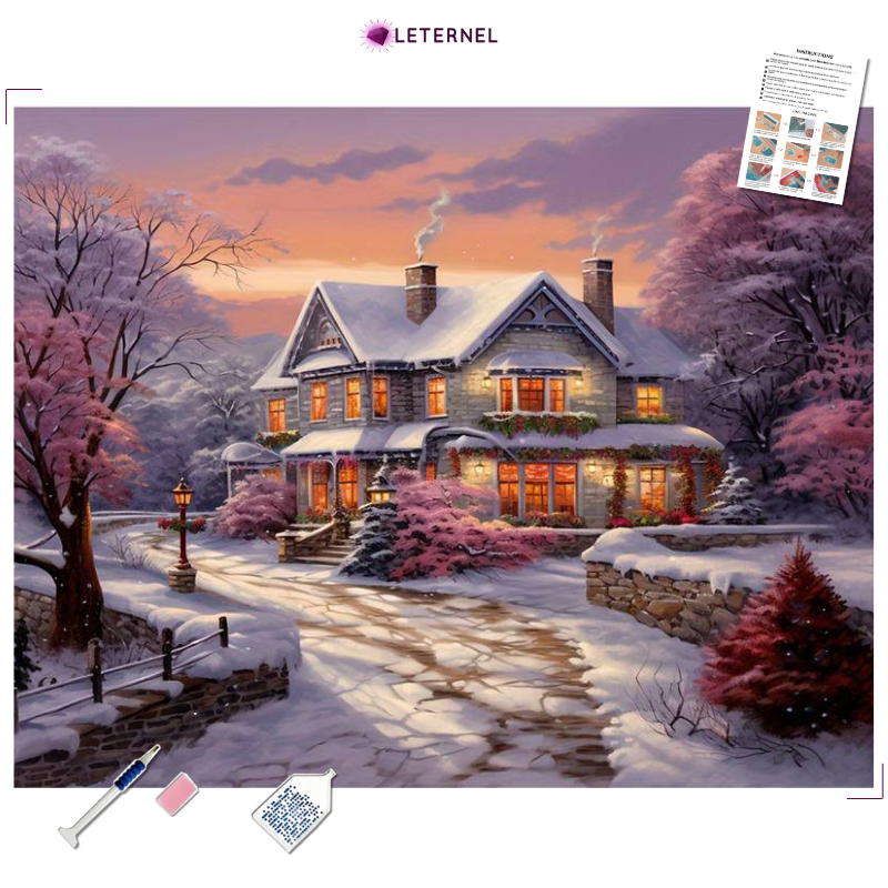 Broderie Diamant - Maison hiver