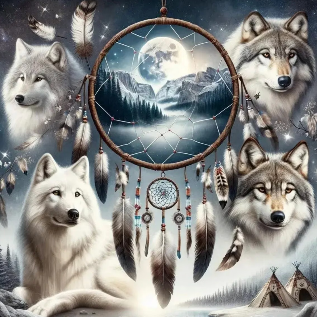 Broderie Diamant - Meute loups