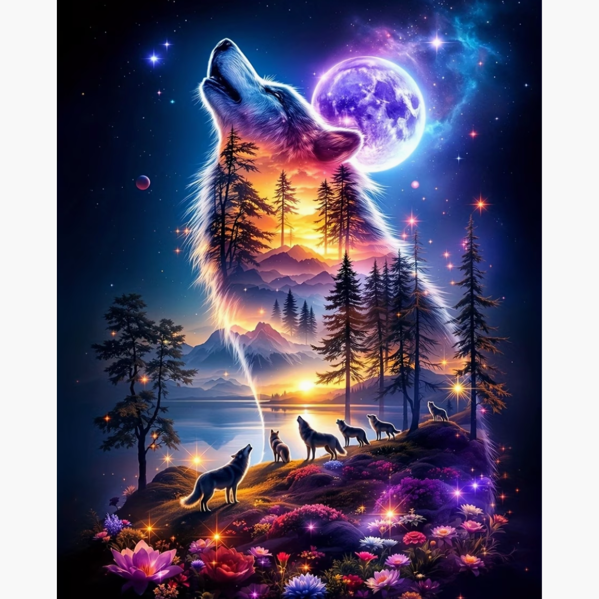 Broderie Diamant Meute loups – Kit complet broderie diamant | LETERNEL