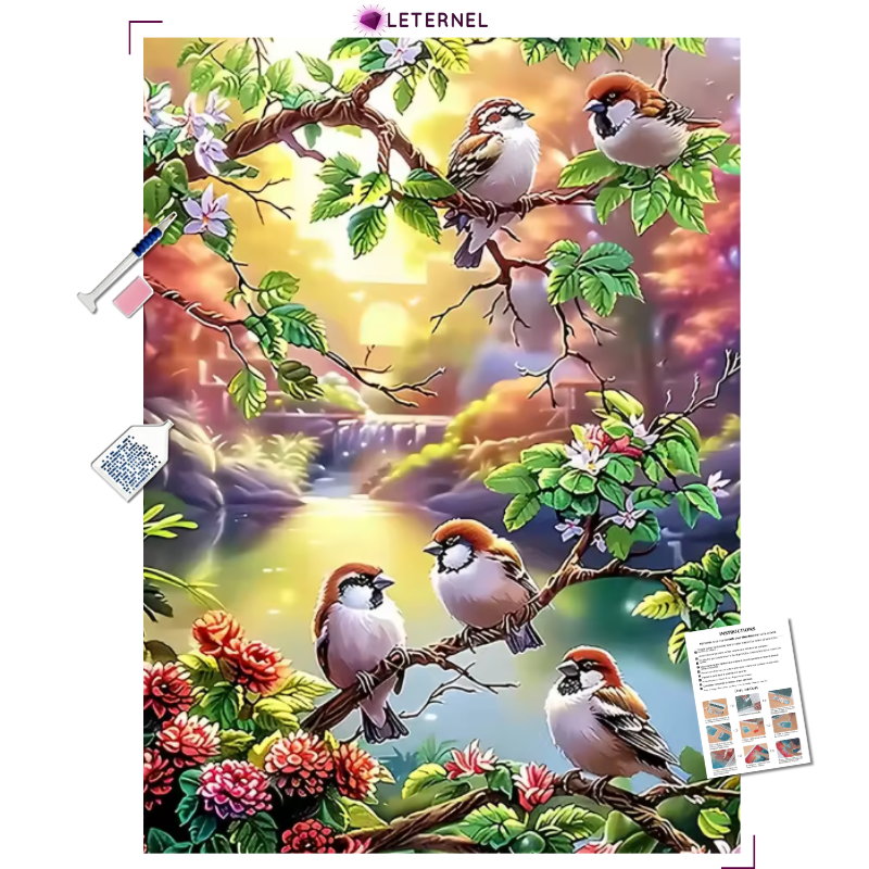 Broderie Diamant - Moineaux de Forêt