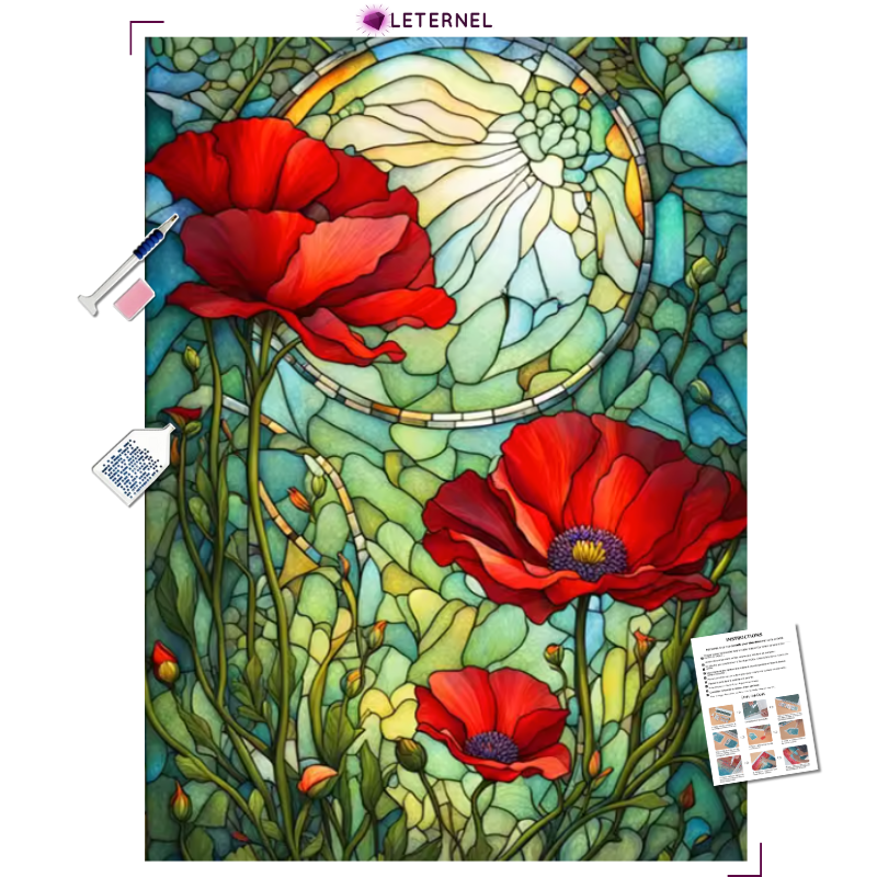 Broderie Diamant - Mosaïque coquelicots