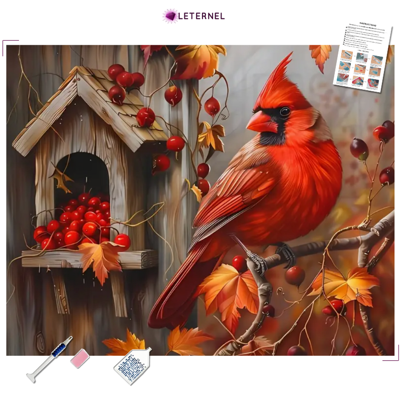 Broderie Diamant - Nid cardinal