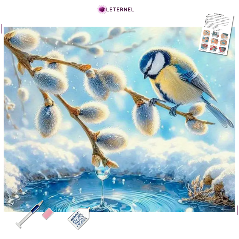 Broderie Diamant - Oiseau neige