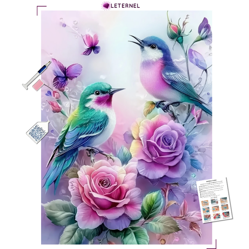 Broderie Diamant - Oiseaux mauve