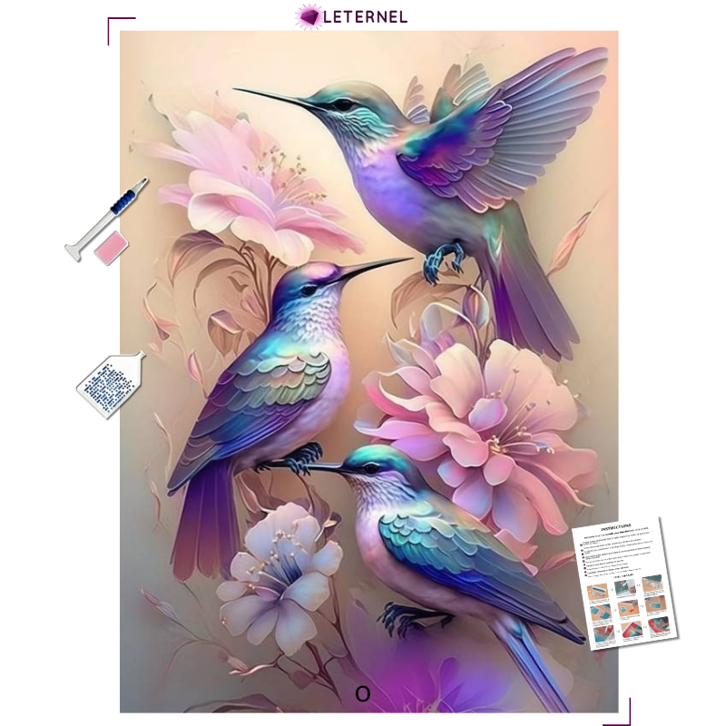 Broderie Diamant - Oiseaux mauves