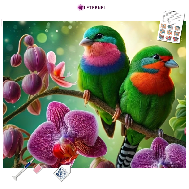 Broderie Diamant - Oiseaux orchidées
