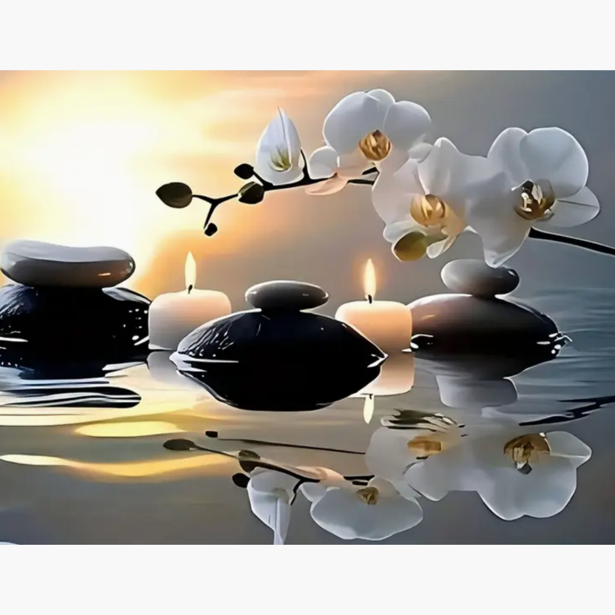 Broderie Diamant - Orchidées blanches bougies