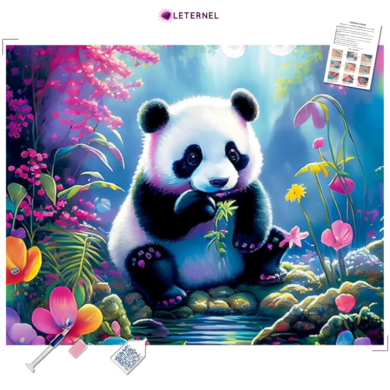 Broderie Diamant - Panda fleuri