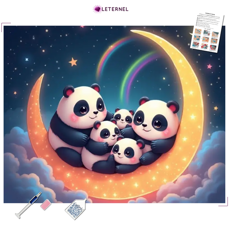 Broderie Diamant - Pandas lune