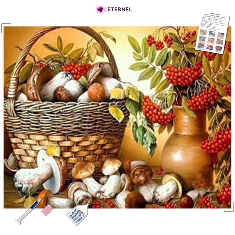 Broderie Diamant - Panier champignons