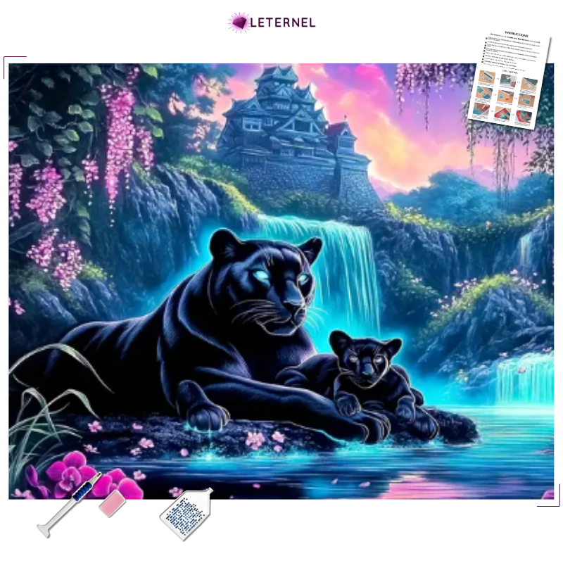 Broderie Diamant Panthères temple