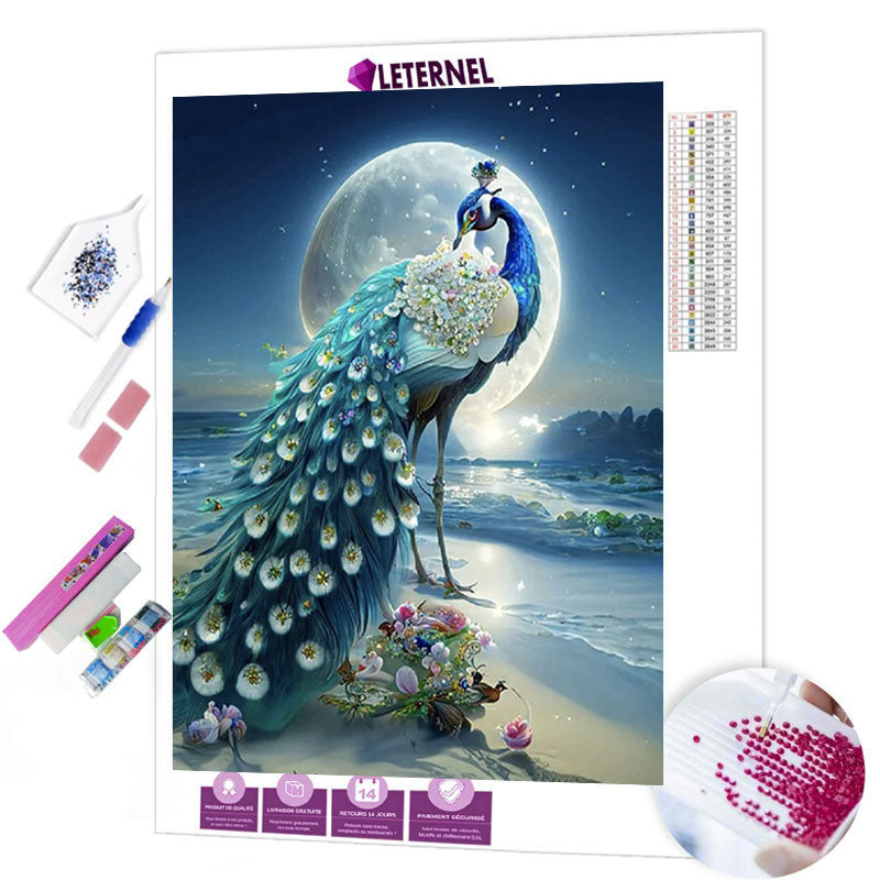 Broderie Diamant - Paon plage