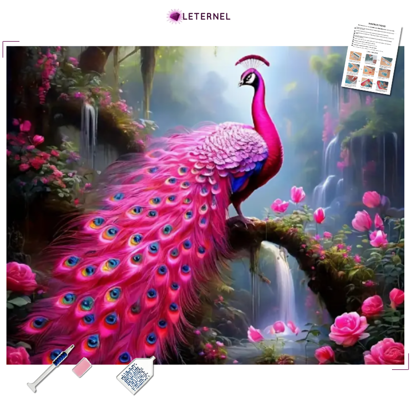 Broderie Diamant - Paon roses