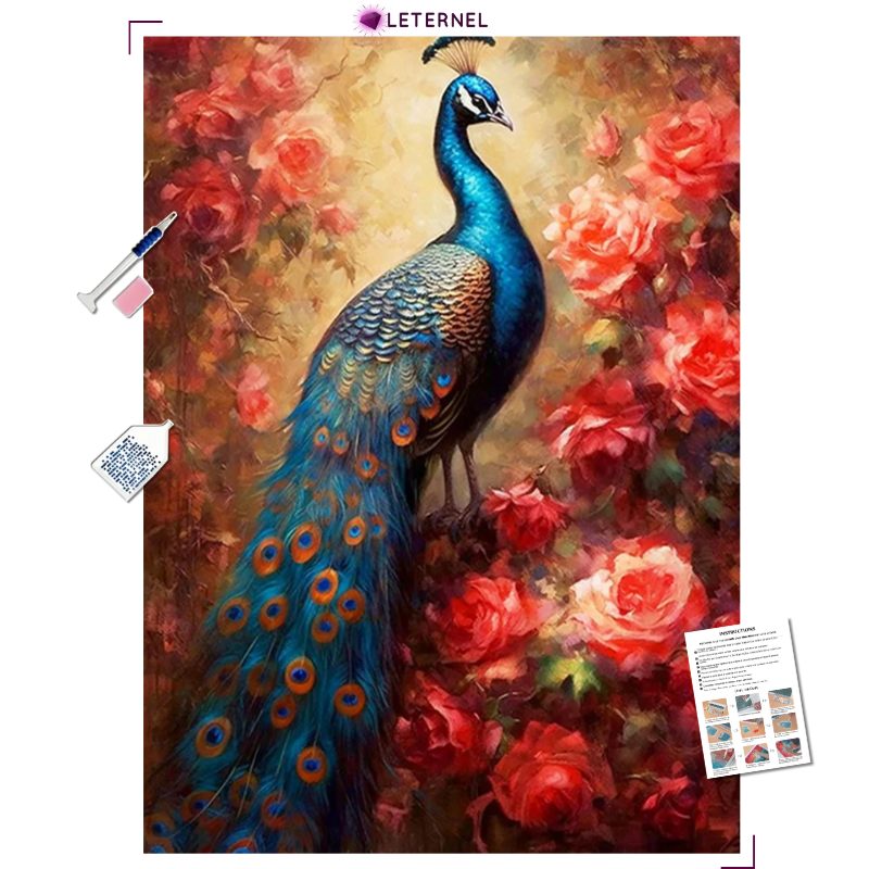 Broderie Diamant - Paon roses