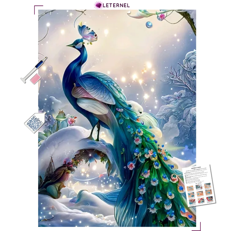 Broderie Diamant - Paon neige