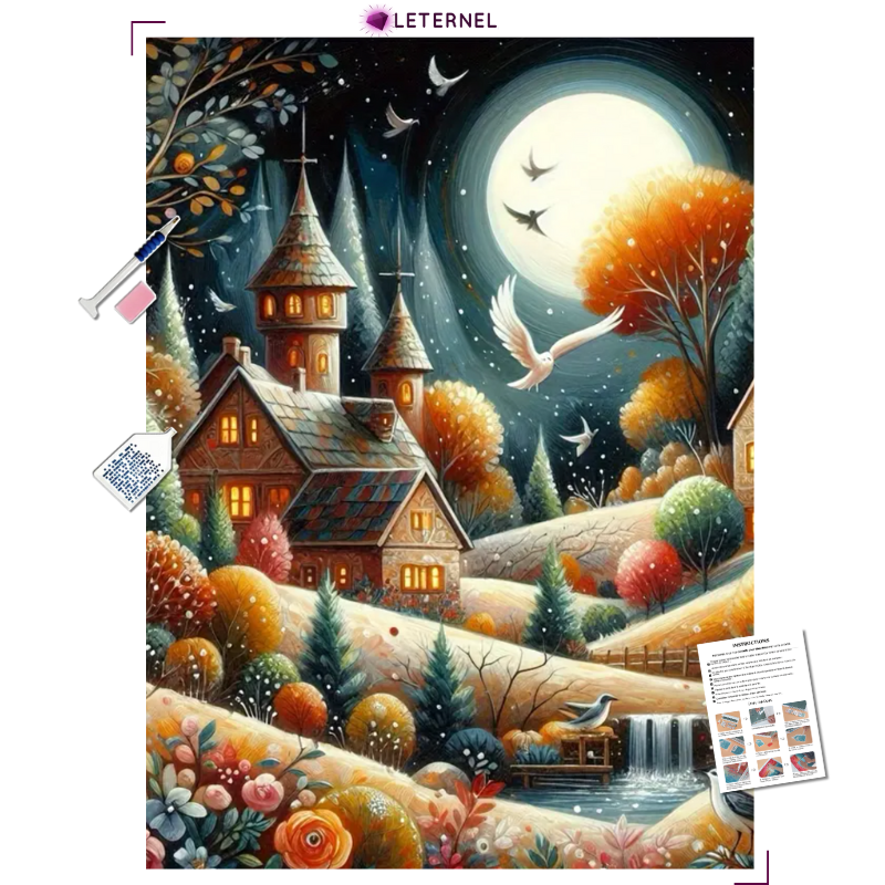 Broderie Diamant - Paysage automnal