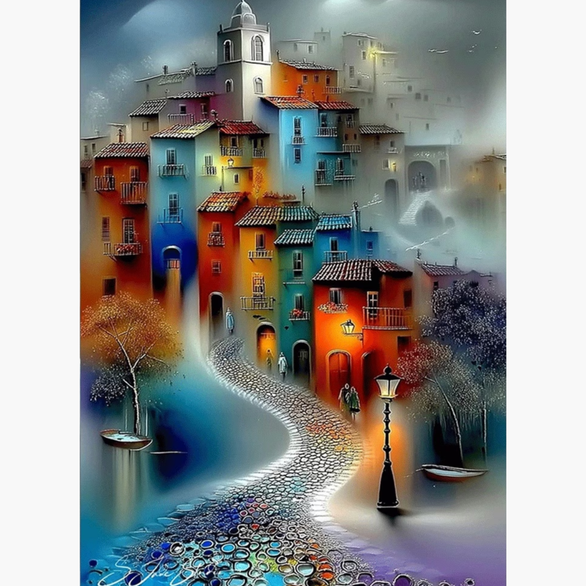 Broderie Diamant - Peinture village