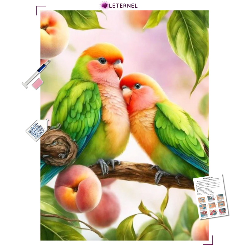 Broderie Diamant - Perroquets pêches