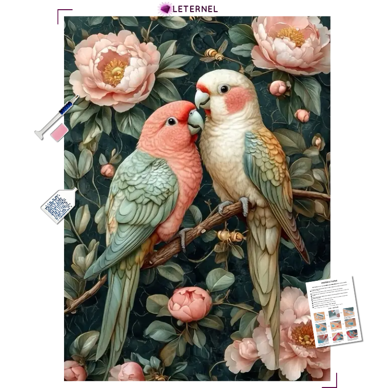 Broderie Diamant - Perruches branche