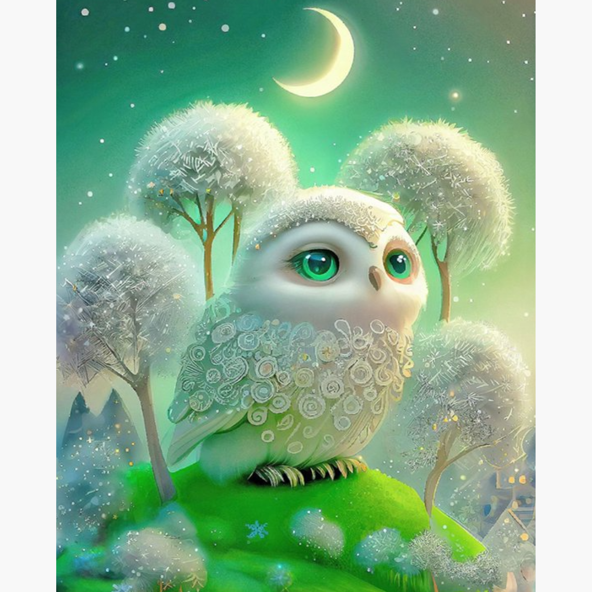 Broderie Diamant - Petite chouette blanche