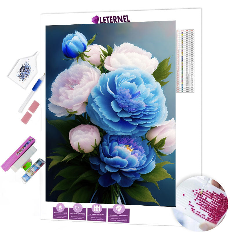 Broderie Diamant - Pivoines bleues
