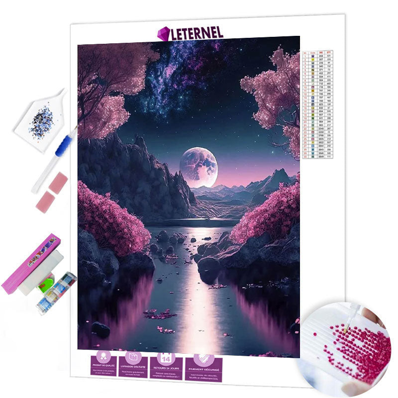 Broderie Diamant - Pleine lune rose