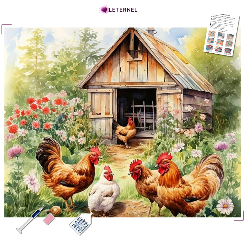Broderie Diamant - Poulailler