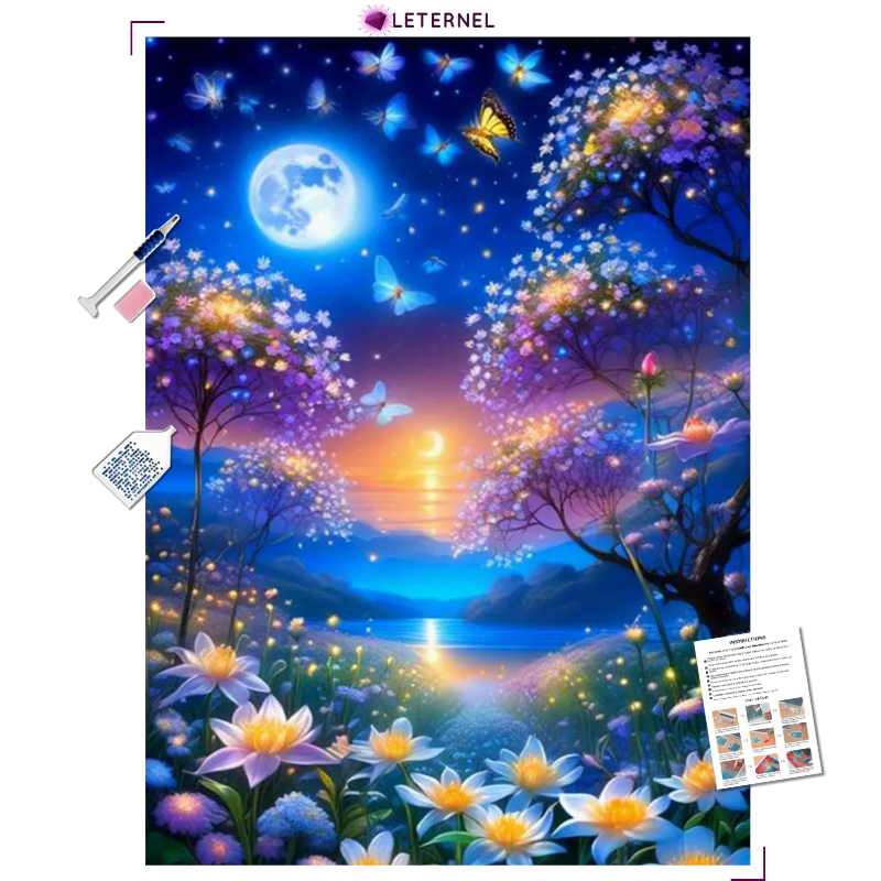 Broderie Diamant - Prairie papillons