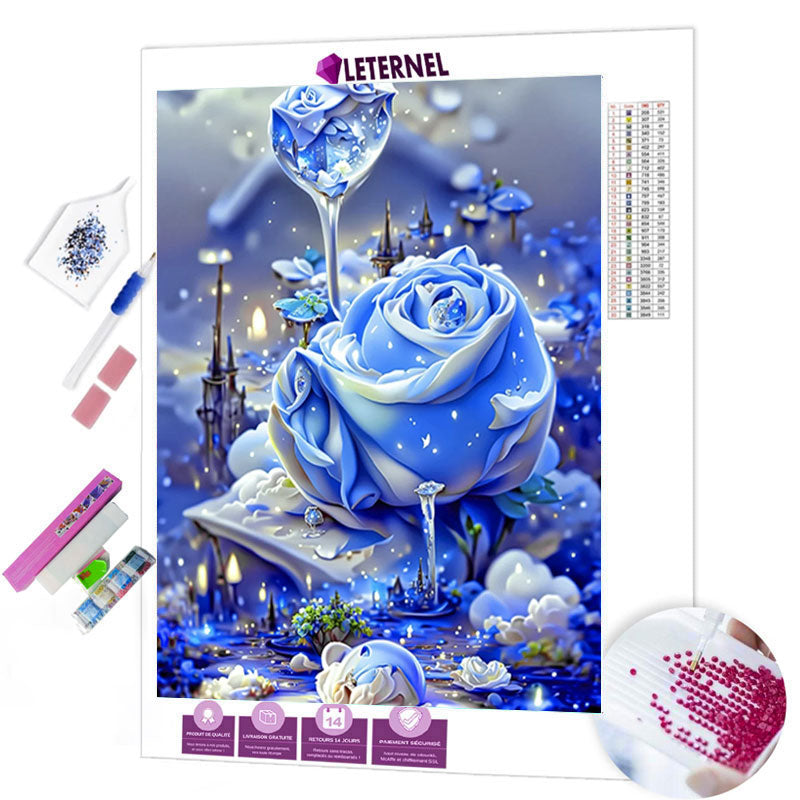 Broderie Diamant - Rose bleue mouillée