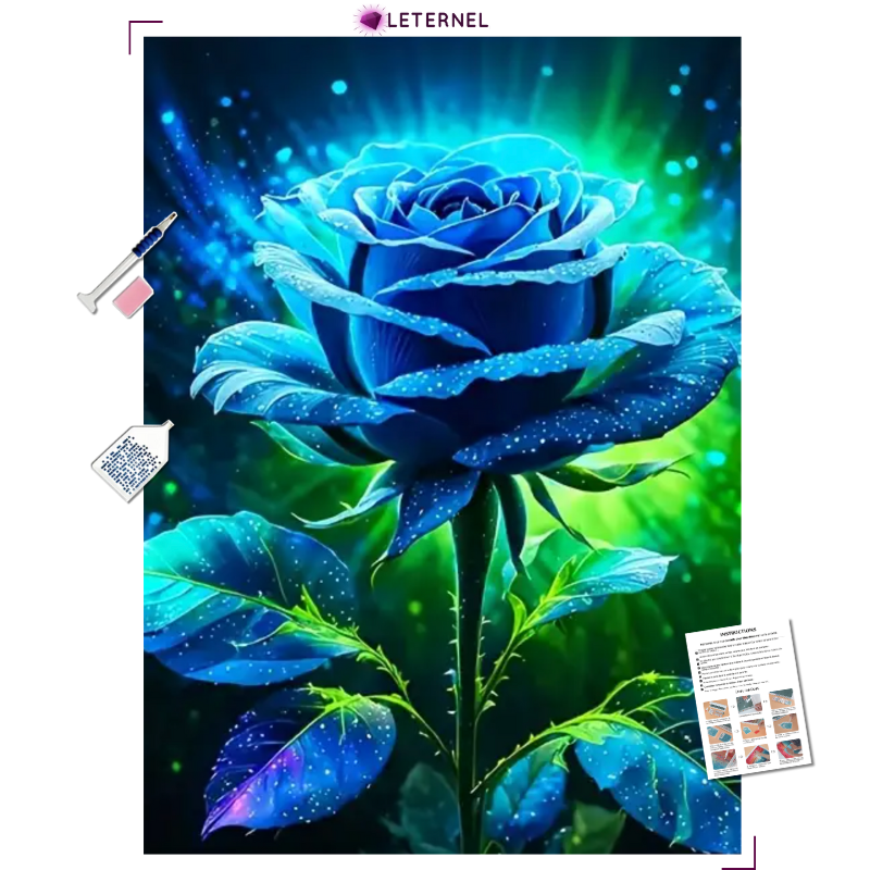 Broderie Diamant - Rose bleu étincelante