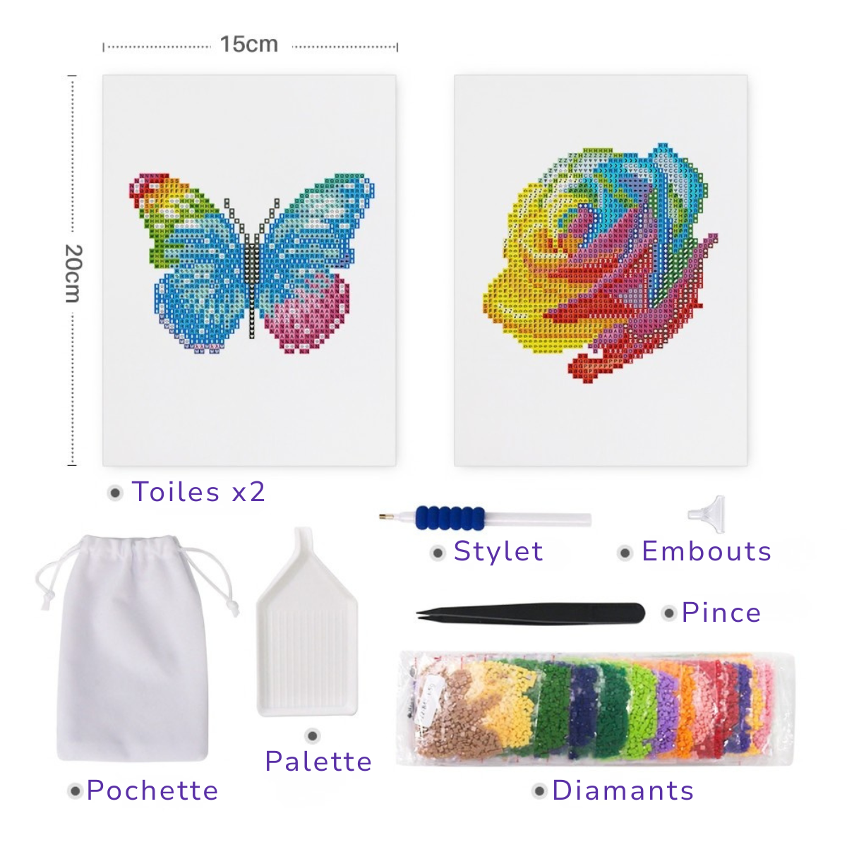 Broderie Diamant Mini broderie diamant x2 - Rose papillon – Kit complet broderie diamant | LETERNEL