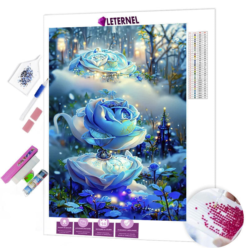 Broderie Diamant - Roses bleues magiques