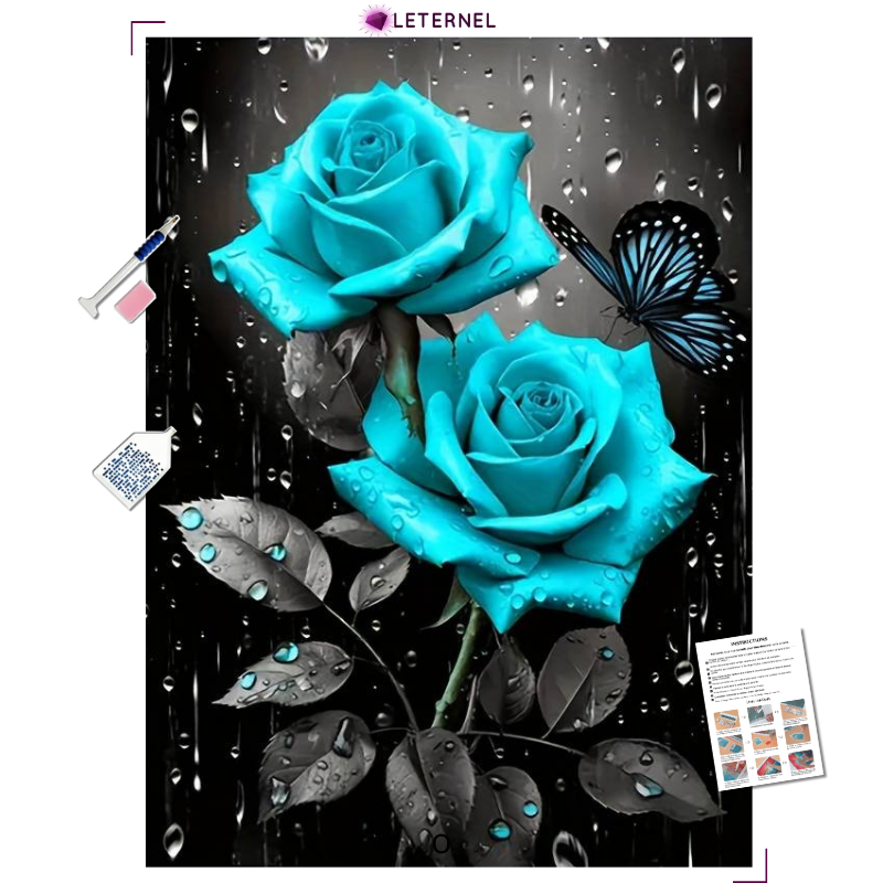 Broderie Diamant - Roses turquoises