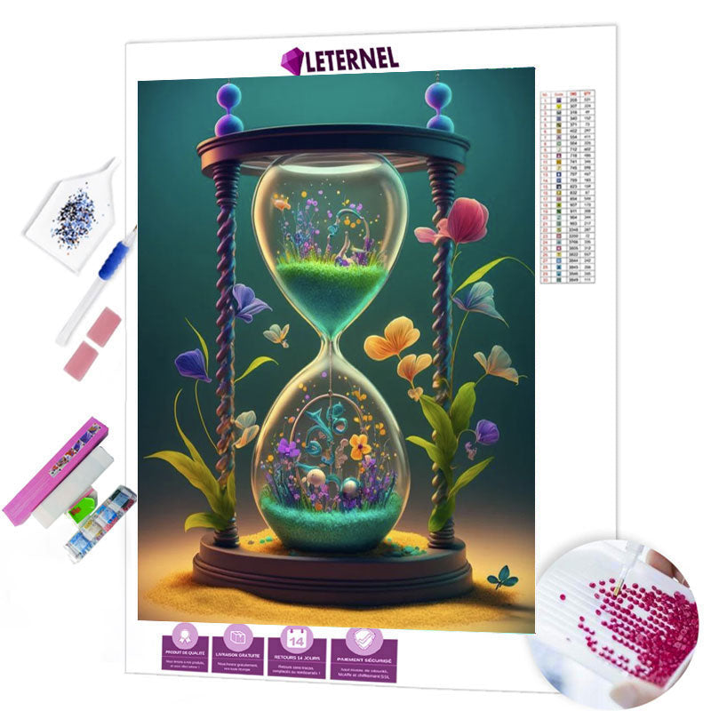 Broderie Diamant - Sablier fleuri