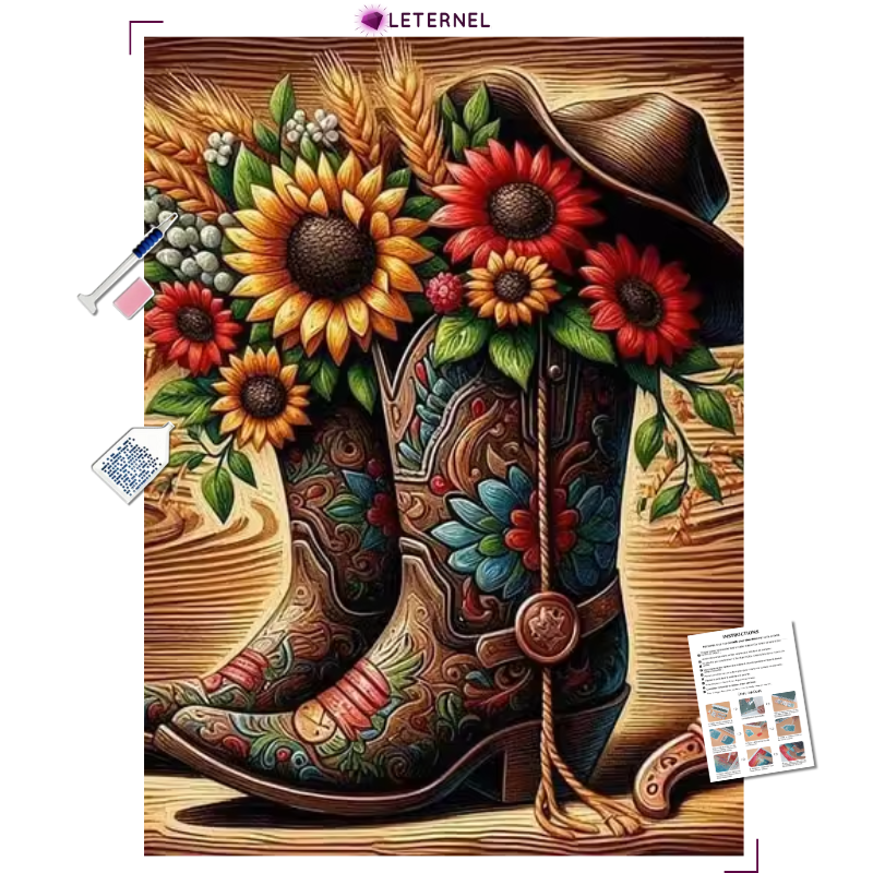 Broderie Diamant - Santiags tournesol