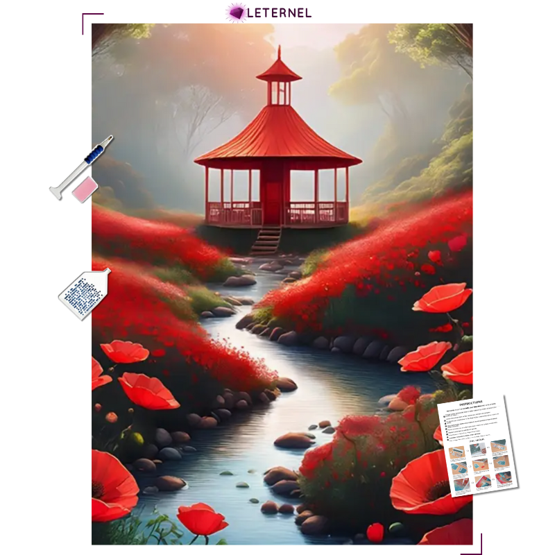 Broderie Diamant - Temple coquelicots