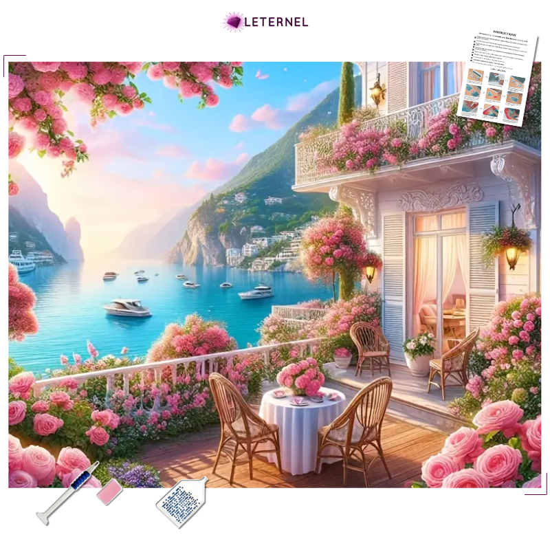 Broderie Diamant - Terrasse roses