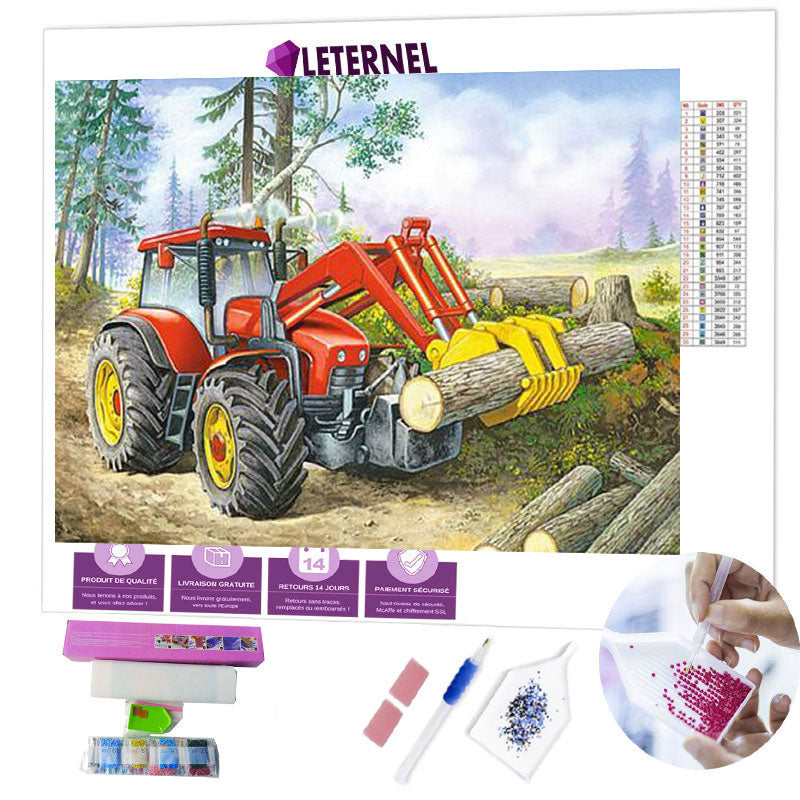 Broderie Diamant - Tracteur rouge