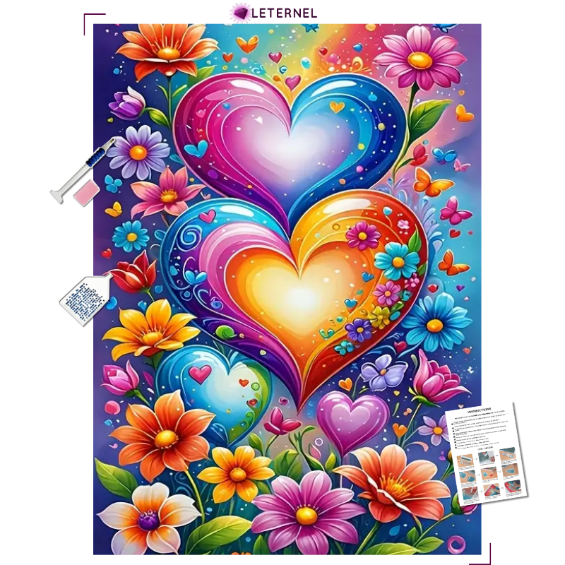 Broderie Diamant - Trio coeur fleuris
