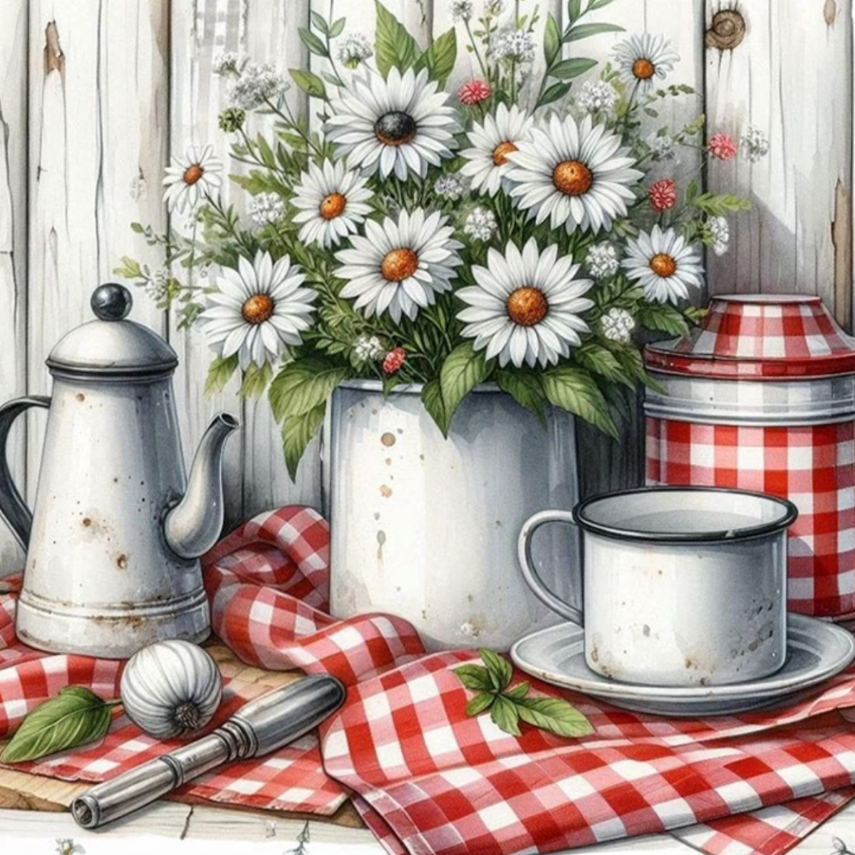 Broderie Diamant - Vaisselle marguerite